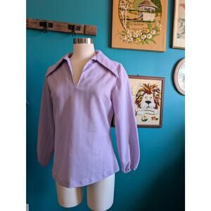 Vintage lilac 70s dagger collar blouse size small